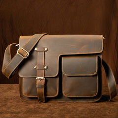 Brown Leather Messenger Bag - Detail