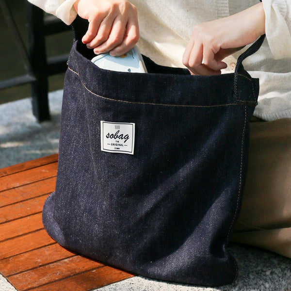 Women Blue Denim Shoulder Tote Bag Denim Medium Size Tote Crossbody Bags for Men - Front View