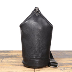 Full Grain Leather Sling Bag Black Barrel Sling Bag for Men - iwalletsmen