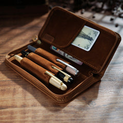 Dark Brown Leather Fountain Pen Case Luxury Leather Pen Case - iwalletsmen