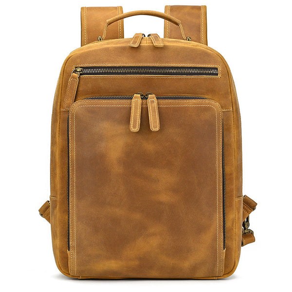Camel Crazy Horse Leather Backpack Mens 