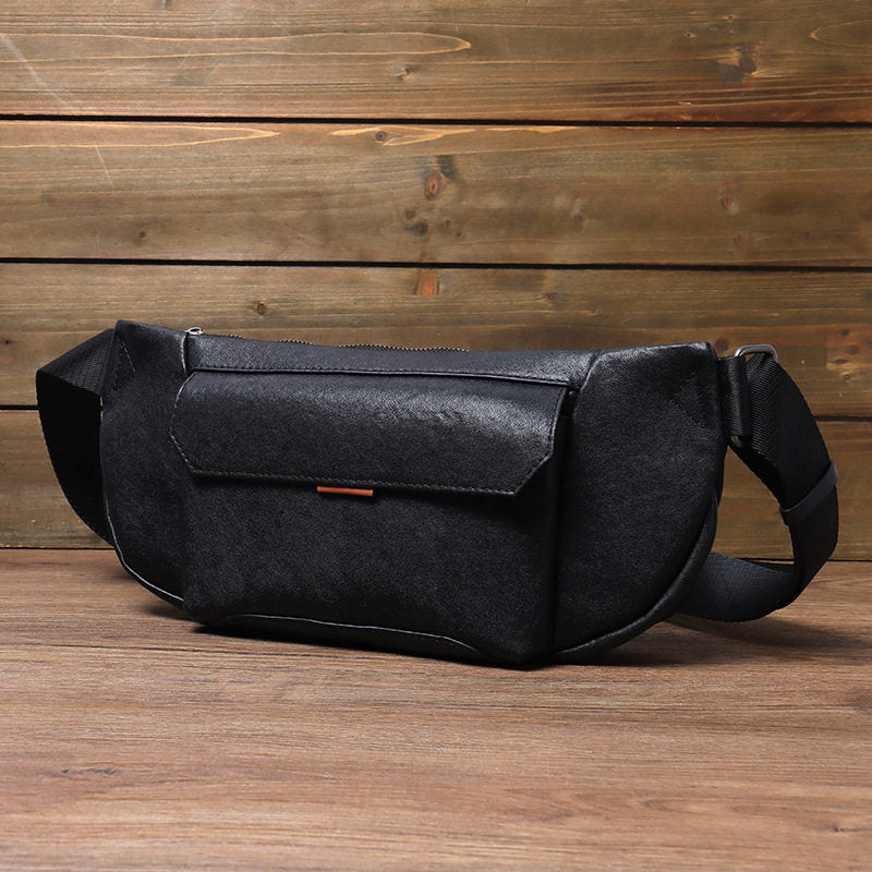 Black Leather Waist Bag for Men Front View
