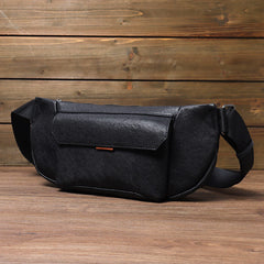 Black Leather Waist Bag for Men Front View