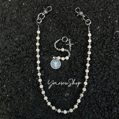 Ball Long Wallet Chain White Beaded Wallet Chain - iChainWallets