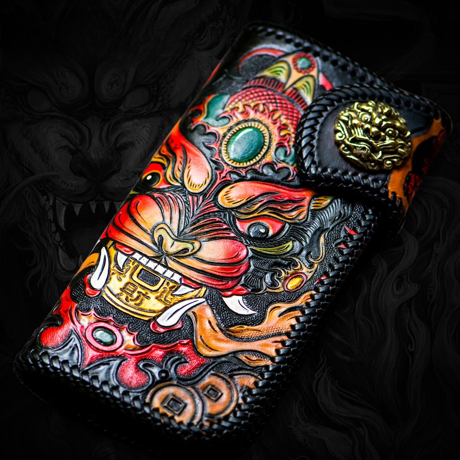 Handmade Tooled Leather Wallet Biker Wallet Biker Chain Wallet Mens Tooled Leather Wallet 