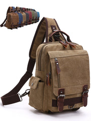 Sling Bag for Big Man - Canvas Large Sling Backpack - Khaki