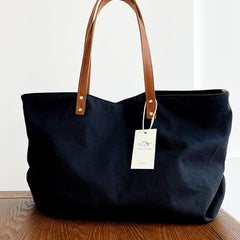 Women Black Canvas Large Shopper Totes Bag Black Canvas Tote Shoulder Bag Handbag for Mens