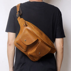 Large Leather Waist Bag Brown Leather Waist Bag - iwalletsmen