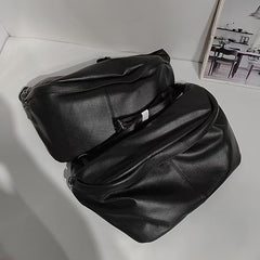 Black Leather Large Sling Backpack - Full View