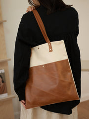 White&Brown Canvas Tote Bag