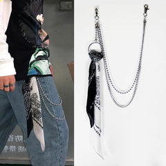 White&Black Paisley Bandana Trousers Chain Pants Chain Biker Kerchief Headscarf Jeans Chains