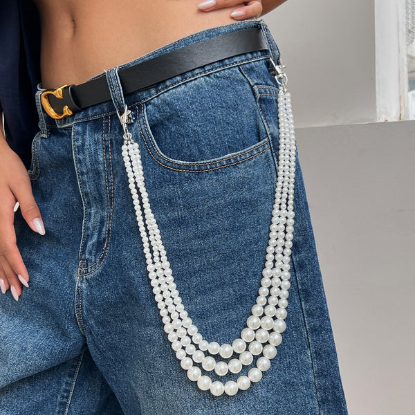 Pearl Wallet Chain for Women Triple Wallet Chain Womens Wallet Chain - iChainWallets