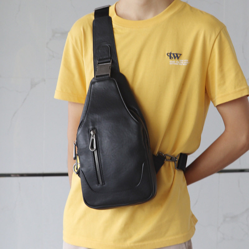 Mens Black Sling Bag Leather 