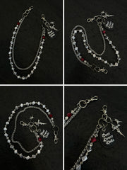 Cross Double Wallet Chain Cube Beaded Pants Chain Double Pants Chain - iChainWallets