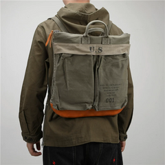 Army Green Canvas Mens Backpacks Canvas Satchel Backpack Canvas Army Backpack for Men