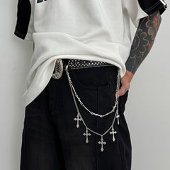 Double Wallet Chain With Cross Mens Barbed Wallet Chain - iChainWallets
