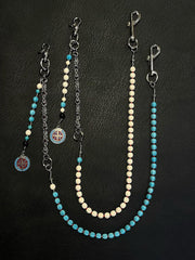 White Turquoise Stone Beaded Wallet Chain Long Bead Wallet Chain for Women - iChainWallets