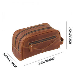 mens travel kit Brown Leather Men's Toiletry Bag Leather Roomy Dopp Kit Clutch Wash Kit - iwalletsmen
