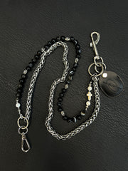 Black Obsidian Stone Double Beaded Wallet Chain Long Bead Wallet Chain - iChainWallets