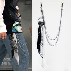 Black Paisley Bandana Trousers Chain Pants Chain Biker Kerchief Headscarf Jeans Chains