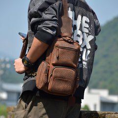 Dark Brown Sling Leather Backpack - iwalletsmen