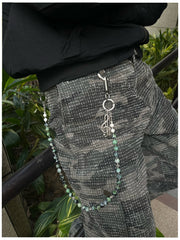 Green Stone Bead Wallet Chain Long Green Beaded Wallet Chain - iChainWallets