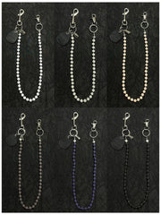 White Beaded Wallet Chain Womens White Lavastone Long Bead Wallet Chain with Keyring - iChainWallets