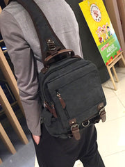 Sling Bag for Big Man - Canvas Large Sling Backpack - Front