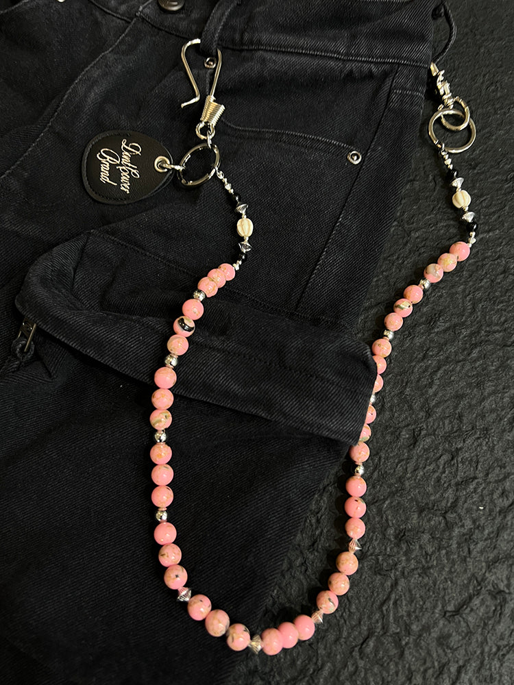 Pink Ball Wallet Chain Ball Pants Chain Turquoise Stone Beaded Wallet Chain Bead Wallet Chain - iChainWallets