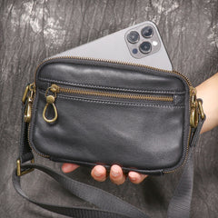 Black Small Messenger Bag Men's Black Leather Messenger Bag Small Black Leather Crossbody Bag - iwalletsmen