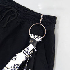 White&Black Paisley Bandana Pants Chain Kerchief Trousers Chain Biker Headscarf Jeans Chain Pants Chain