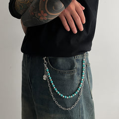 Fake Turquoise Double Wallet Chain Mens Ball Wallet Chain - iChainWallets