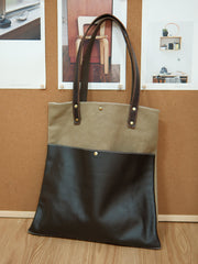 Canvas Tote Bags Khaki&Coffee Canvas Leather Handbag Womens Canvas Leather Tote Bags for Men