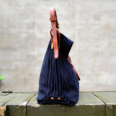  Blue Striped Denim Leather Crossbody Bag for Men Striped Messnger Bag - Feltify