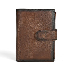 Brown Vertical Leather Wallet with Buckle for Men 