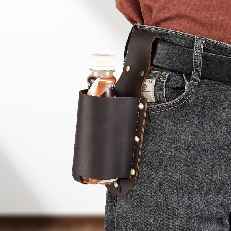 Leather Water Bottle Belt Holder Pouch 