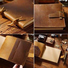Brown Leather Bound Sketchbook A5 Leather Sketchbook Leather Bound Journal - iwalletsmen