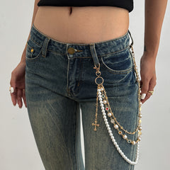 Pearl Wallet Chain for Women Triple Wallet Chain Gold Womens Ball Wallet Chain - iChainWallets