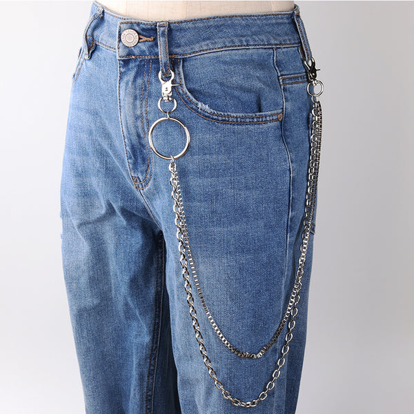 Silver Womens Jeans Chains Two Chains With Big Ring Cute Long Pants Chain For Women