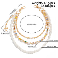 Gold Womens Wallet Chain Pearl Wallet Chain for Women Triple Ball Wallet Chain - iChainWallets