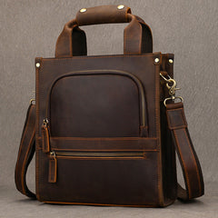 Brown Leather Vertical Briefcase Business Handbag for Men Office Handbag for Men - iwalletsmen