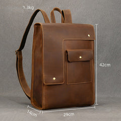 Crazy Horse Leather Backpack Mens 17L Brown Leather Backpack for Men - iwalletsmen