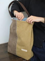 Womens Khaki Canvas Splicing Tote Bag Canvas Handbag Canvas Tote Shoulder Bag for Men Women