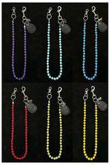 White Beaded Wallet Chain Womens White Lavastone Long Bead Wallet Chain with Keyring - iChainWallets