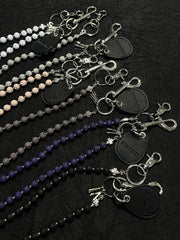 White Beaded Wallet Chain Womens White Lavastone Long Bead Wallet Chain with Keyring - iChainWallets