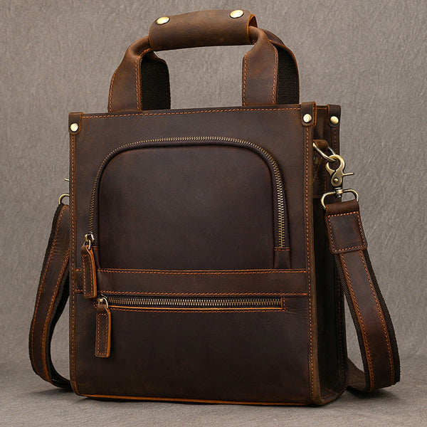 Brown Leather Vertical Briefcase Business Handbag for Men Office Handbag for Men - iwalletsmen