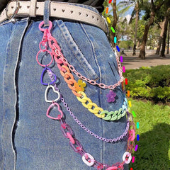 Cute Womens Plastics Double Layers Pants Chain Colorful Light Jeans Chains For Women