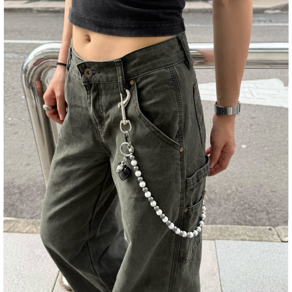 White Ball Wallet Chain Women Beaded Wallet Chain Bead Wallet Chain - iChainWallets