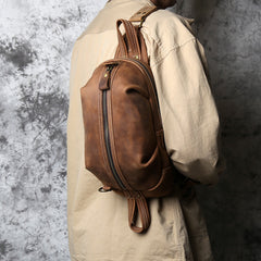 mens cross the chest bags Brown Leather Sling Pack Cool Sling Bags for Men Cool Mens Sling Bags Crossbody Chest Bag