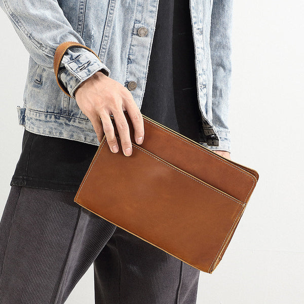 Brown Leather Clutch Wristlet 